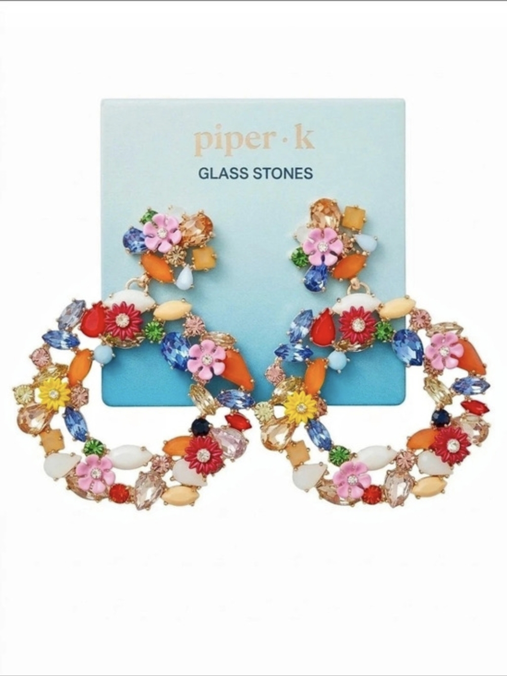 piper k Colorful Mixed Floral Hoop Statement Earrings Multicolor